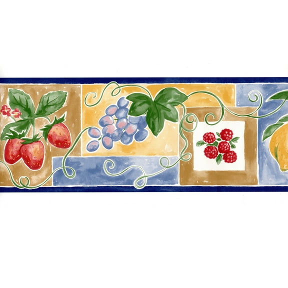 Trimz Kitchen Fruit Wallpaper Border- Strawberry, Lemon, Grape - 15 ft - Yellow, Green, Blue