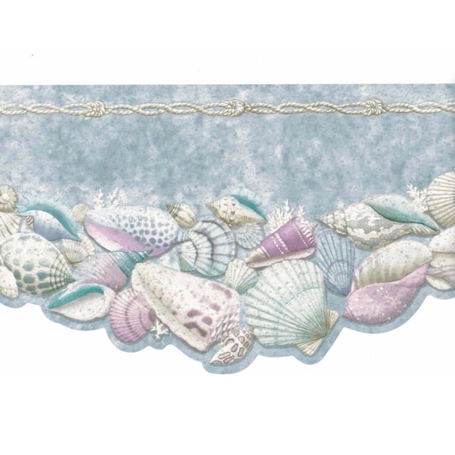Seashells Pattern Background TRIMZ Ocean Nautical Beach Peel & Stick Wallpaper Border: Coastal ...