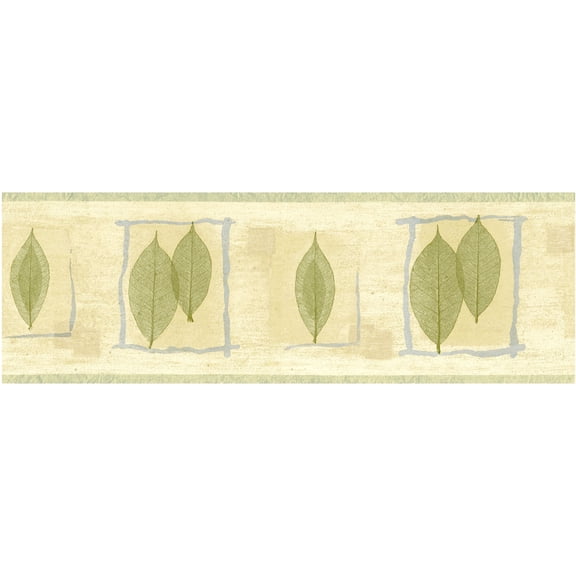 TRIMZ, Botanical Leaves Nature-Inspired Print, Wallpaper Border, Pre-pasted, 15 ft L x 6.88 in W, yellow, green, blue