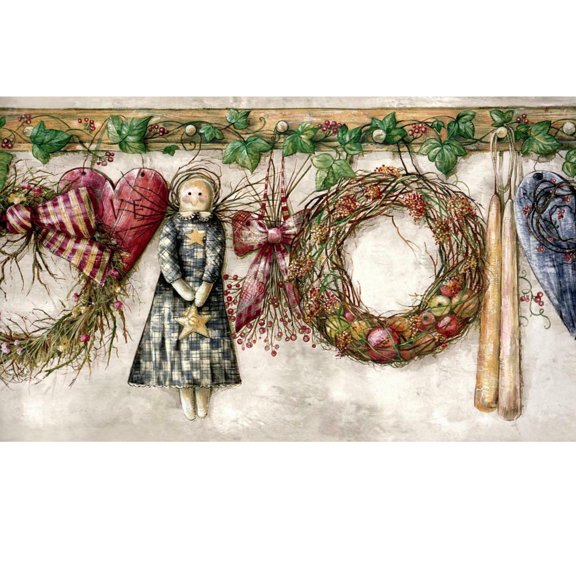 Trimz Primitive Country Angels Heart Ivy Home Wallpaper Border, Pre-pasted, 15' L x 10.25" W