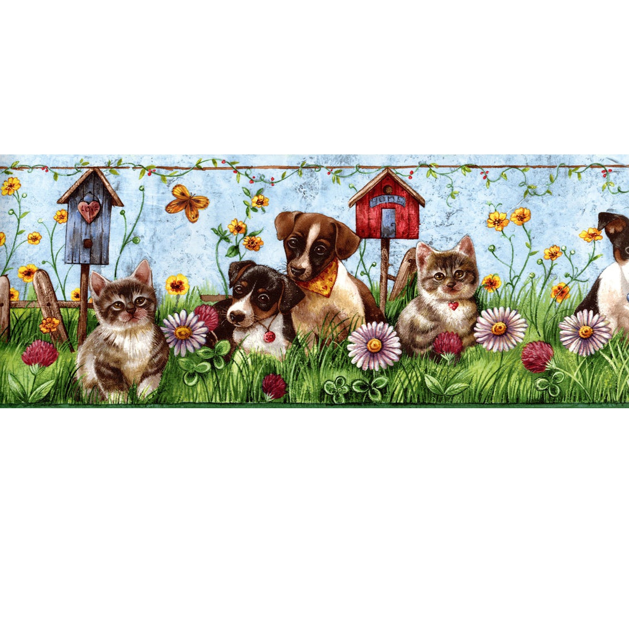 Trimz Puppy and Kitten Animals Wallpaper Border, Blue, 15' L x 6.8