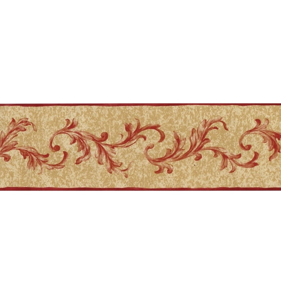 Trimz Scroll Leaf Wallpaper Border - Classic Architectural Home Dcor, Beige, Red - 15' L x 4.125" W