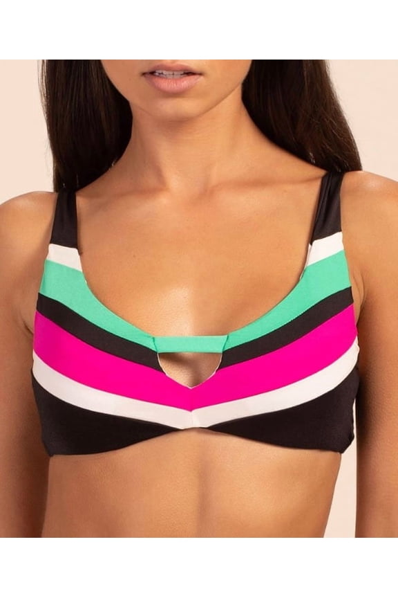BLACK MULTI Mod Colorblock Keyhole Bikini Swim Top, US 4