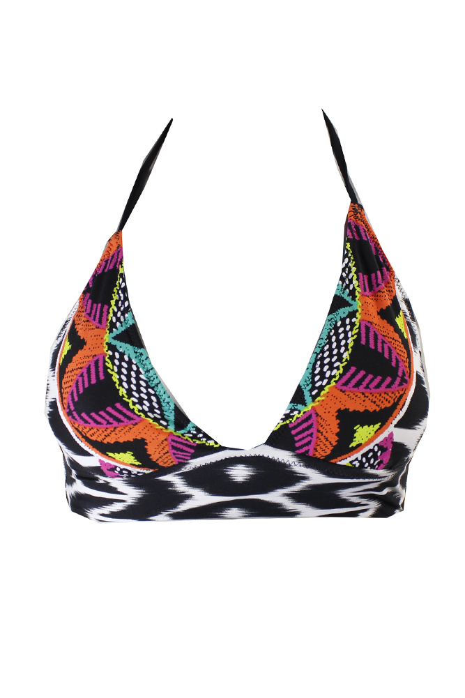 Trina Turk Black Multi Africana Crop Triangle Bra Bikini Top 8