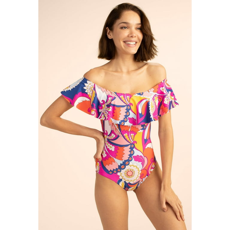Trina Turk MULTI Sevilla Off the Shoulder One Piece Swimsuit US 12