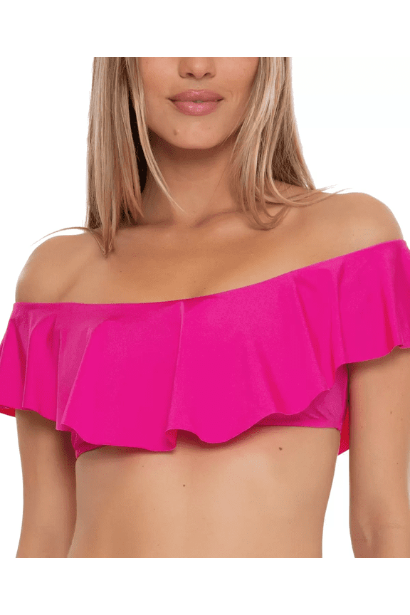 PINK Monaco Off-The-Shoulder Ruffle Bandeau Bikini Swim Top, US 10