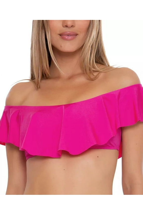 PINK Monaco Solids Off the Shoulder Ruffle Bandeau Swim Top, US 4
