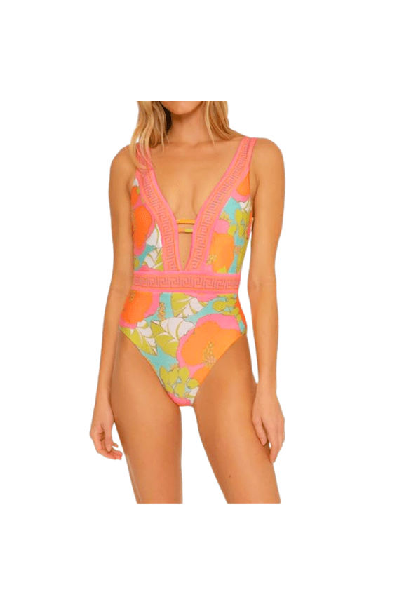 Playa De Flor Plunge One Piece Swimsuit size 12 Multi