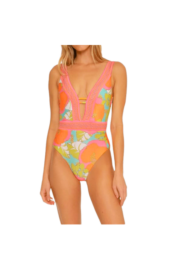 Playa De Flor Plunge One Piece Swimsuit size 14 Multi
