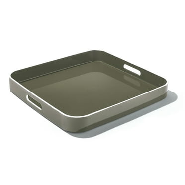 Trina Turk, Sage with White Rim Polypropylene Square Serving Tray with Handles, Set of 2