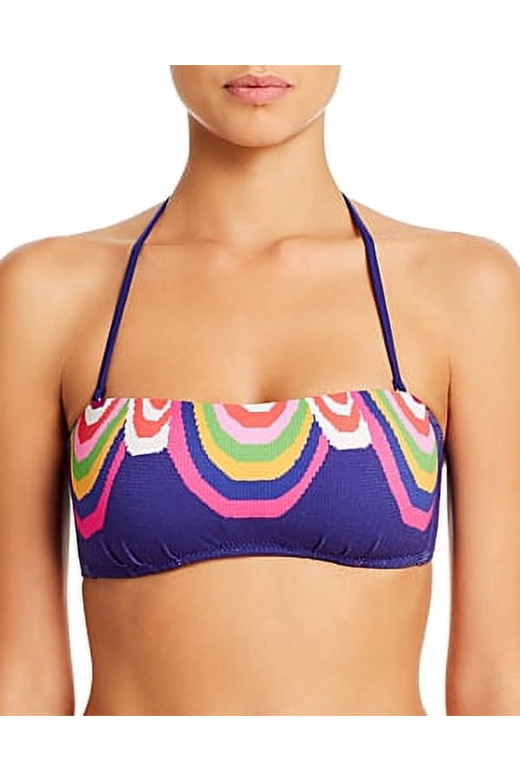 ULTRAMARINE Rainbow Swirl Textured Bandeau Bikini Swim Top, US 4