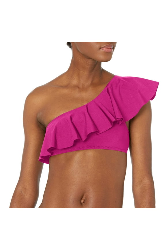 Women's Standard Atlas One Shoulder Ruffle Bandeau, Orchid, 6