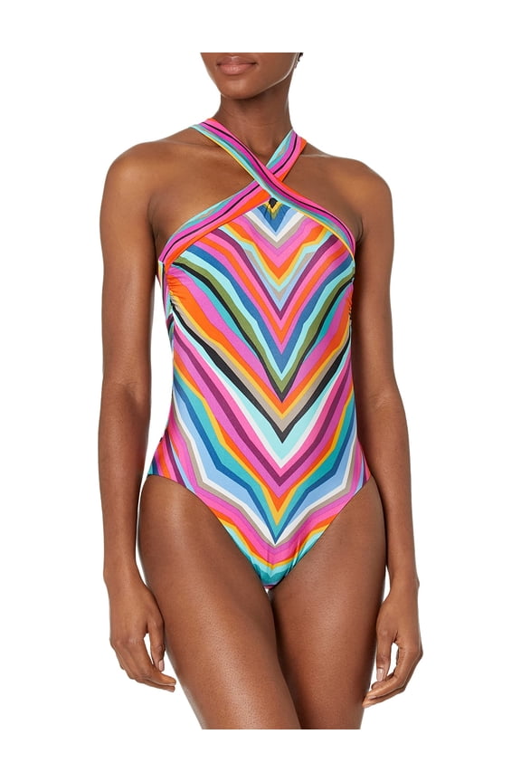 Women's Standard Louvre Reversible High Neck One Piece, Multicolor, 2