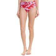 Trina Turk Women's Standard Rouched Front High Waist Hipster Bikini Swimsuit Bottom, Red/Purple/Bali Blossoms Print, 4