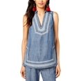 thumbnail image 1 of Trina Turk Womens Contrast Trim Sleeveless Blouse Top, Blue, Large, 1 of 1