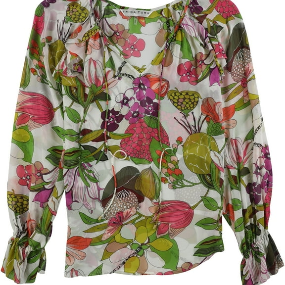 Trina Turk Womens Magnolia Floral Pullover Blouse, Multicoloured, X-Small