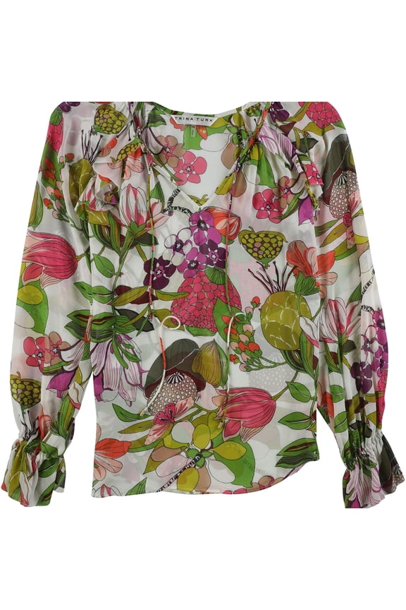 Womens Magnolia Floral Pullover Blouse, Multicoloured, X-Small