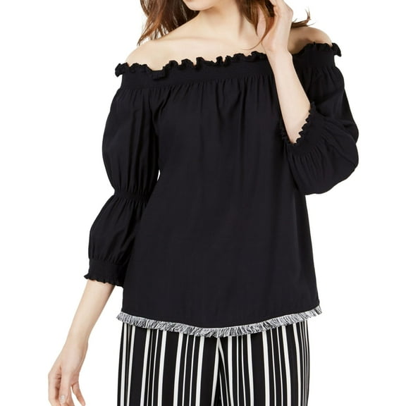 Trina Turk Womens Ragtime Peasant Blouse, Black, X-Small