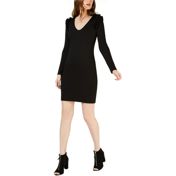 Trina Turk Womens Ruffle Shoulder Shift Dress, Black, 6
