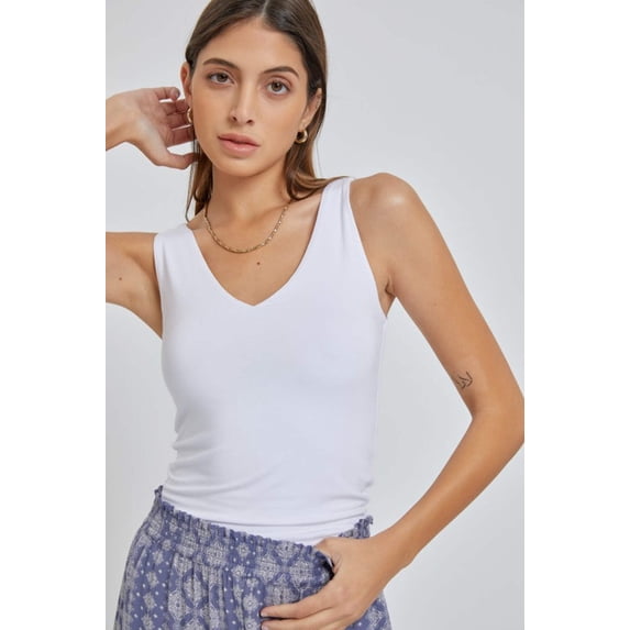 Trina V-Neck Knit Tank Off White