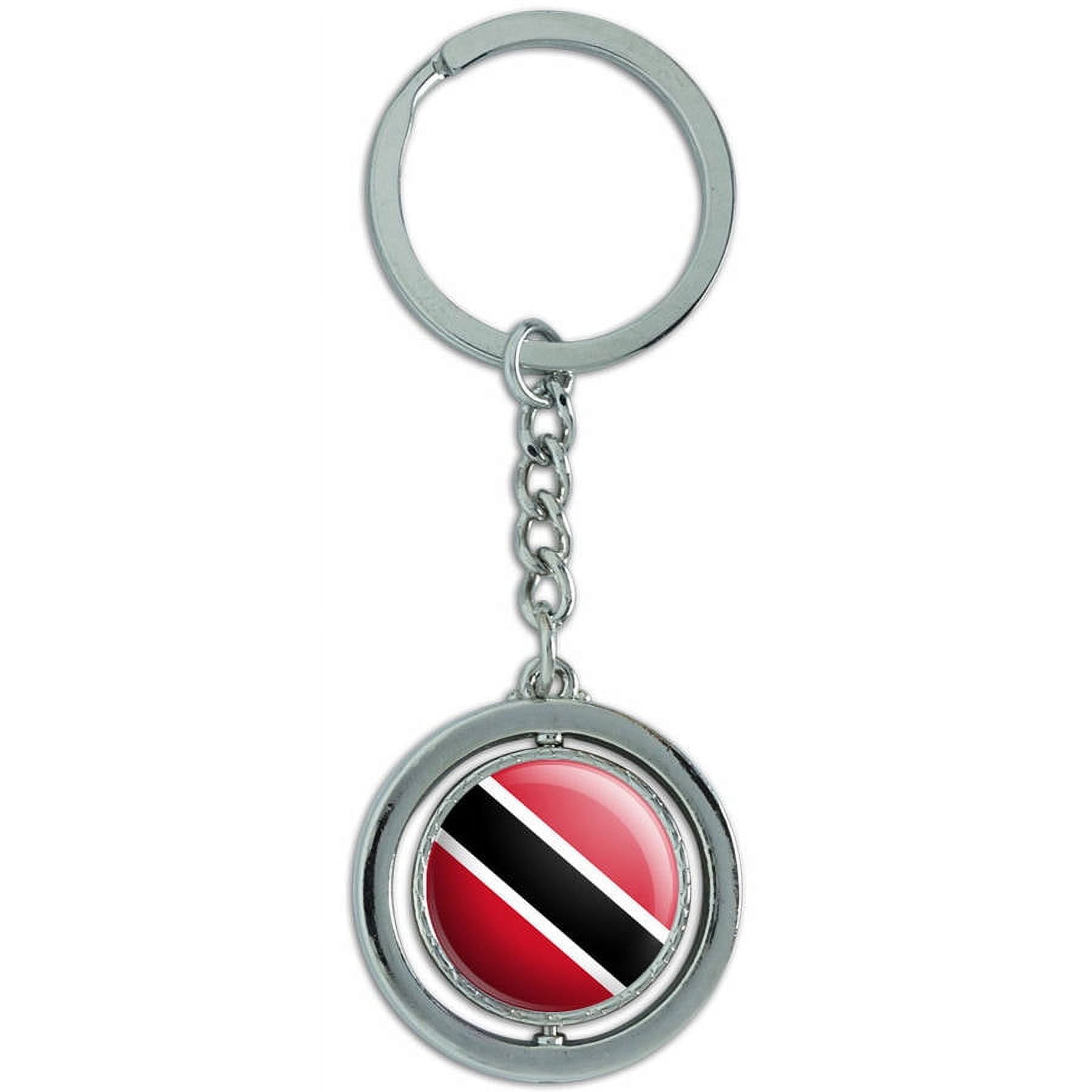 Trinidad And Tobago National Country Flag Spinning Round Metal Key