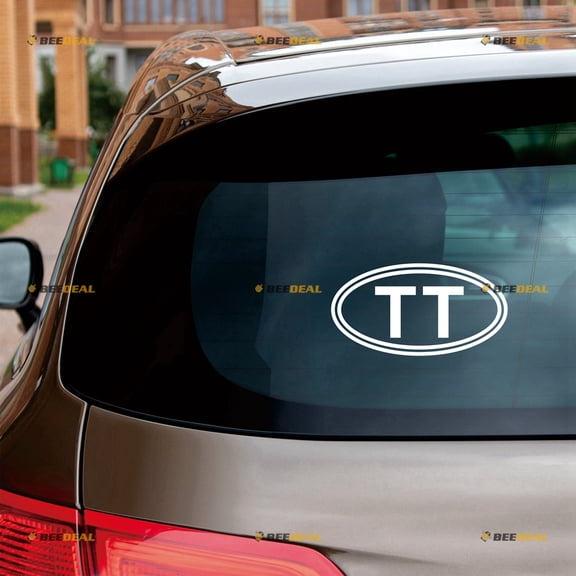 Trinidad And Tobago TT Oval Country Code Sticker Decal Vinyl - 2 Pack White 4" - For Car Boat Laptop Cup No Background Die-cut