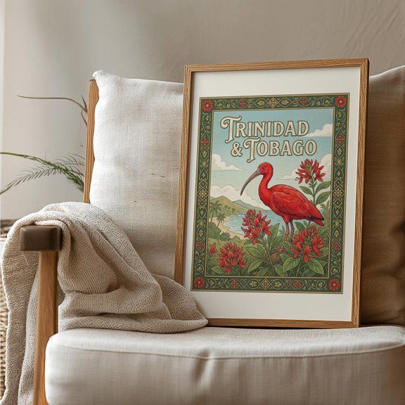 Trinidad And Tobago Wall Art Print, Scarlet Ibis Caribbean Botanical Travel Decor