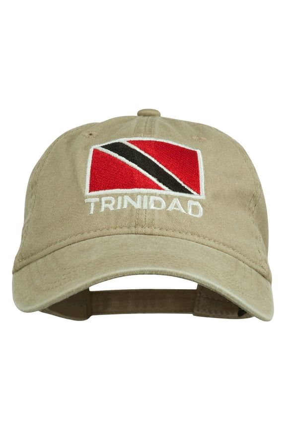 Trinidad Flag Embroidered Washed Cotton Cap - Khaki OSFM