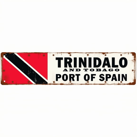 Trinidad Port of Spain Tin Sign - 16x4 Inches Vintage Travel Decor for Wall, Ideal for Bedroom, Office, Living Room | indie room decor, street signs for bedroom, vintage decor for home