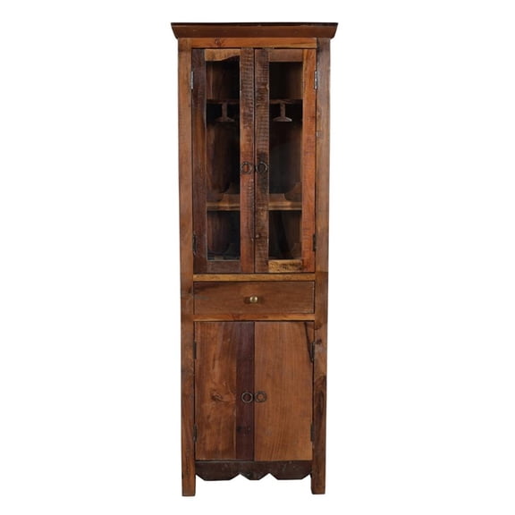 Trinidad Tall Wine Cabinet in Natural Brown Finish on Reclaimed Wood