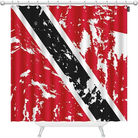 Trinidad and Tobago Flag X-Long Shower Curtains for Bathroom Sets Red Regions and Black Dividing Line Polyester Shower Curtain with Hooks 72 x 84 Inch