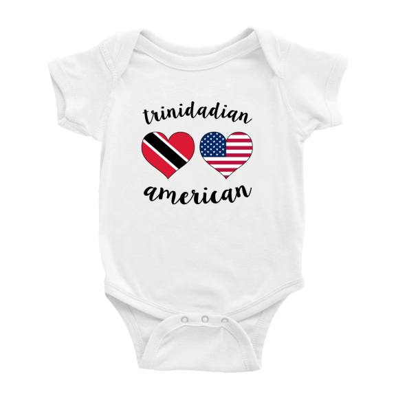 Trinidadian American Flag Two Hearts Cute Baby Bodysuit (White, 3-6 Months)