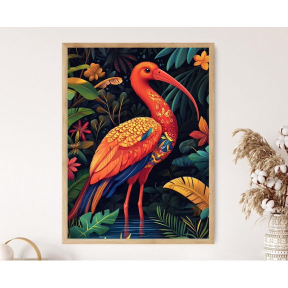 Trinidadian Scarlet Ibis Illustration Carnival Motifs And Lagoon Art Poster , Poster Print Only