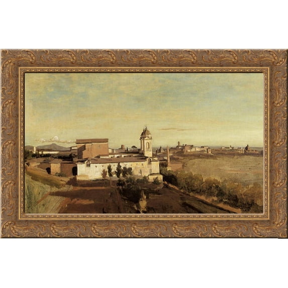 Trinita dei Monti from the Villa Medici 24x16 Gold Ornate Wood Framed Canvas Art by Camille Corot