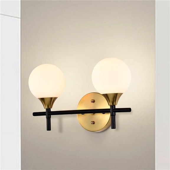 Trinity 14 in. 2-Light Indoor Matte Black and Brass Finish Wall Sconce with Light Kit