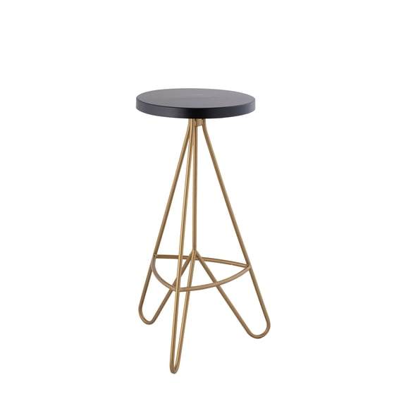 Trinity 30" Modern Industiral Iron Tripod Backless Bar Stool, Black Seat with Gold Frame