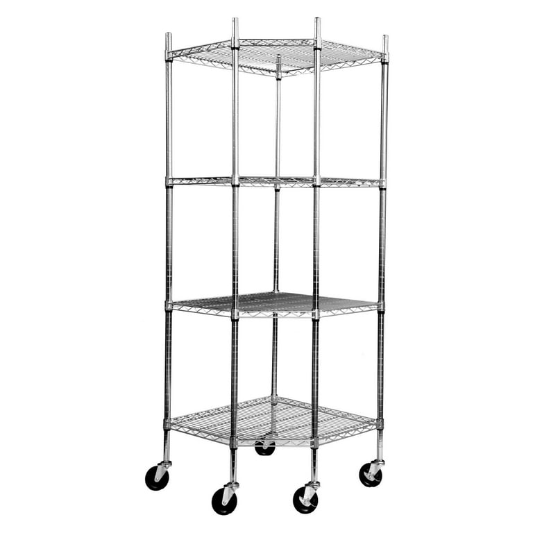 TRINITY EcoStorage 4-Tier Corner Wire Shelving Rack with Wheels