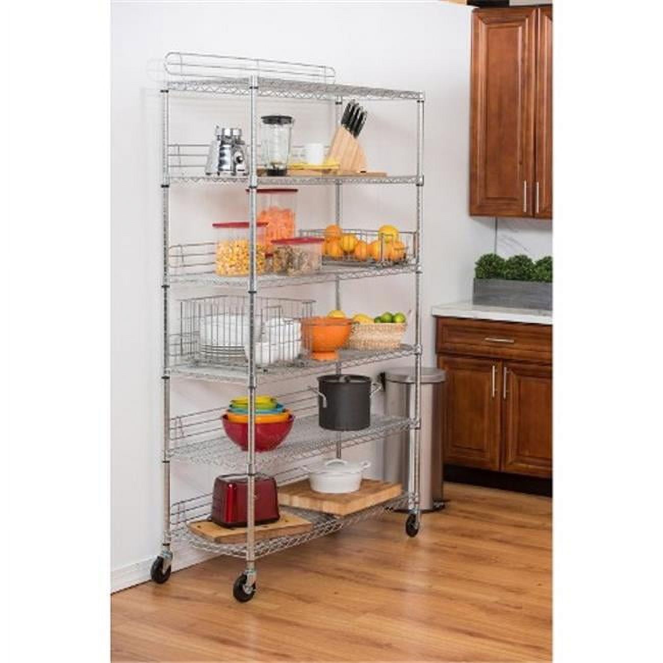 Trinity 6Tier Commercial Wire Shelving Rack with Wheels, Chrome