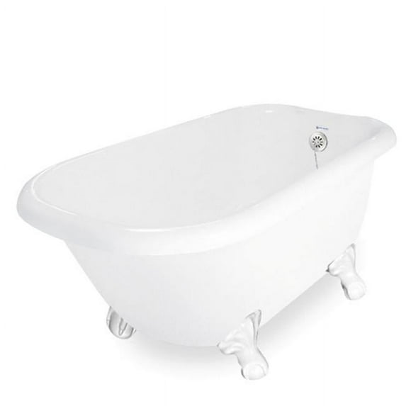 Trinity 60 in. White Acrastone Tub & Drain, White Metal Finish, Small
