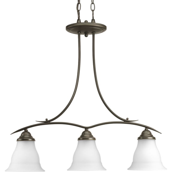 Trinity Collection Three-Light Antique Bronze Etched Glass Traditional Chandelier Light