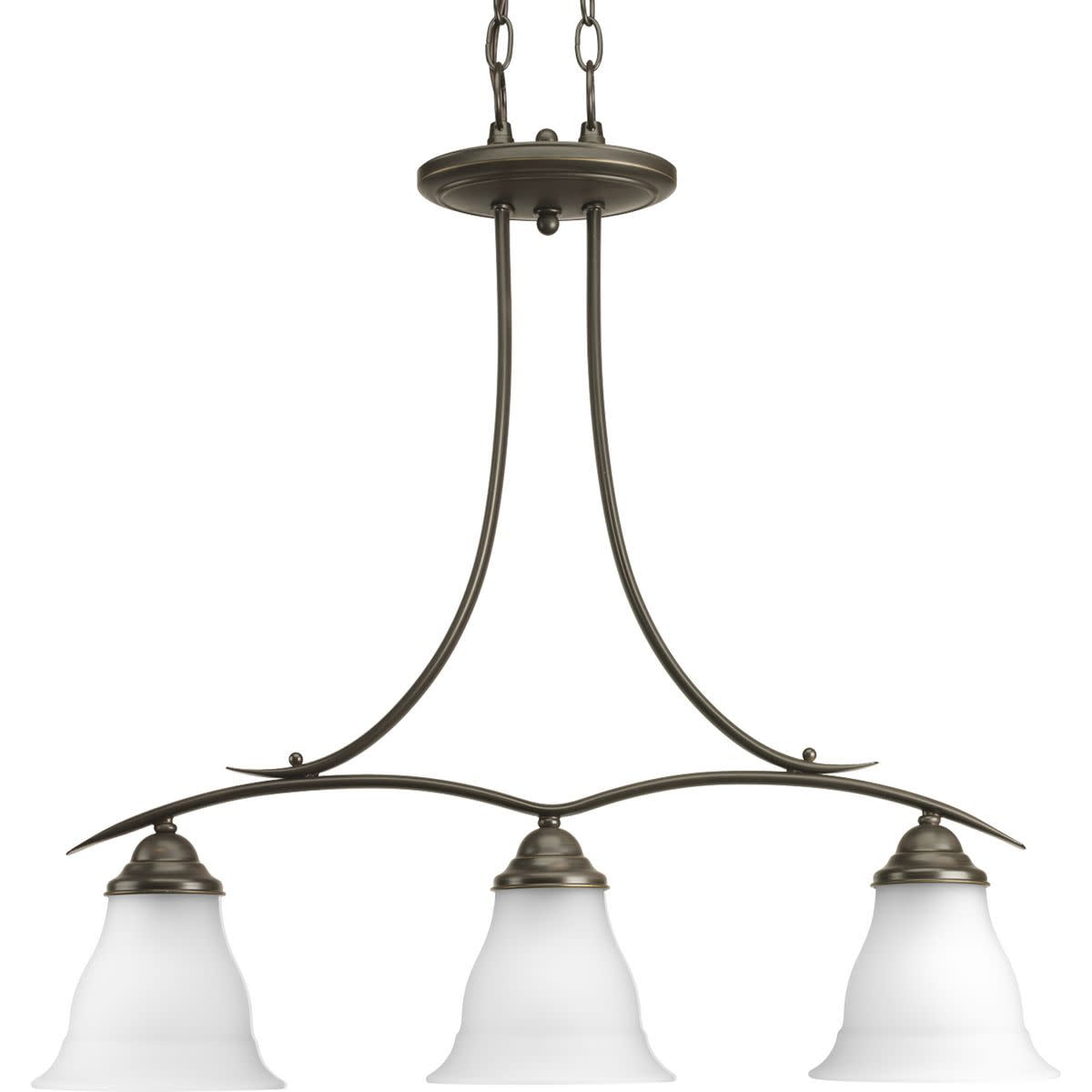Antique Bronze 3-Light Chandelier with Etched Glass Shades