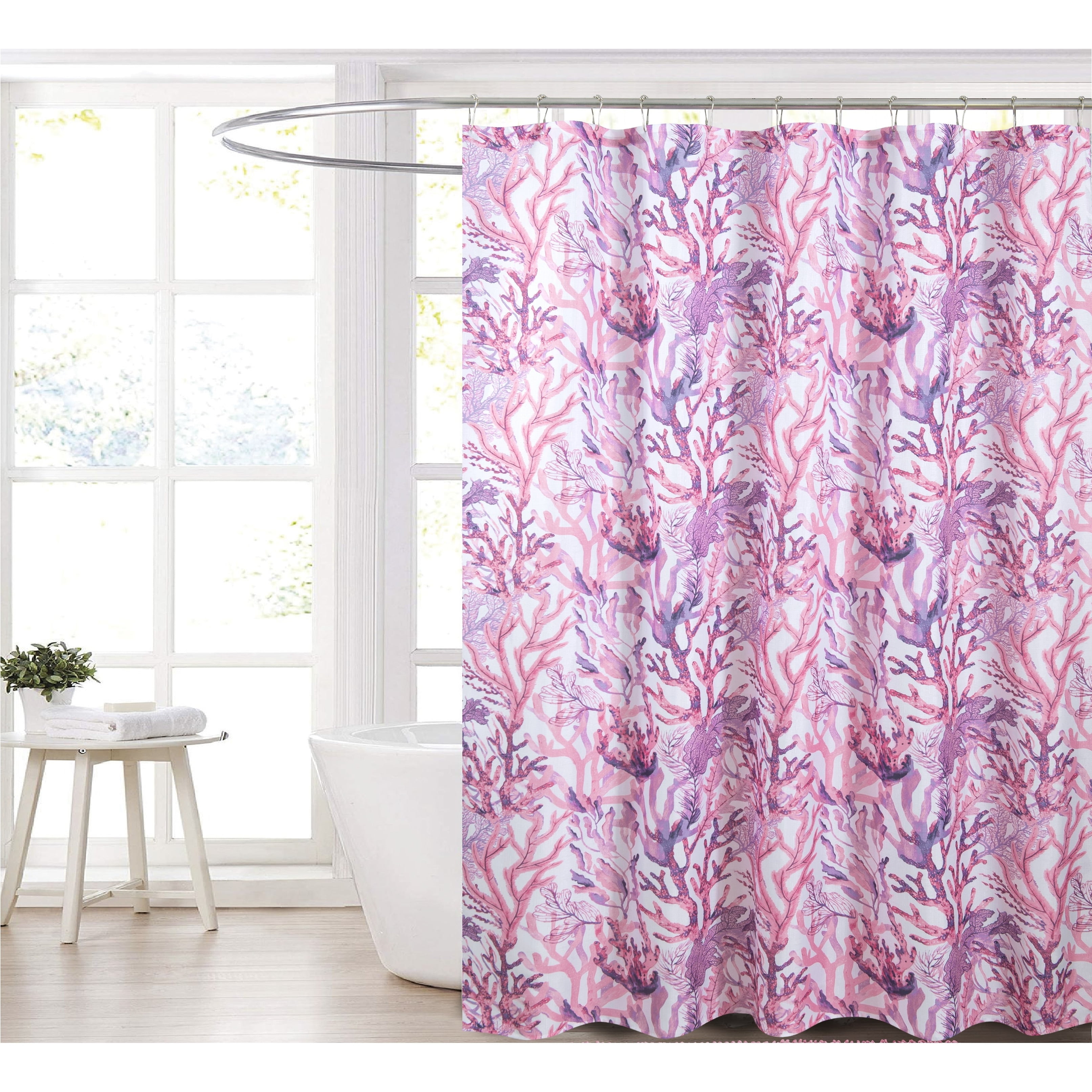 Coral Reef Pink and Purple Polyester Shower Curtain