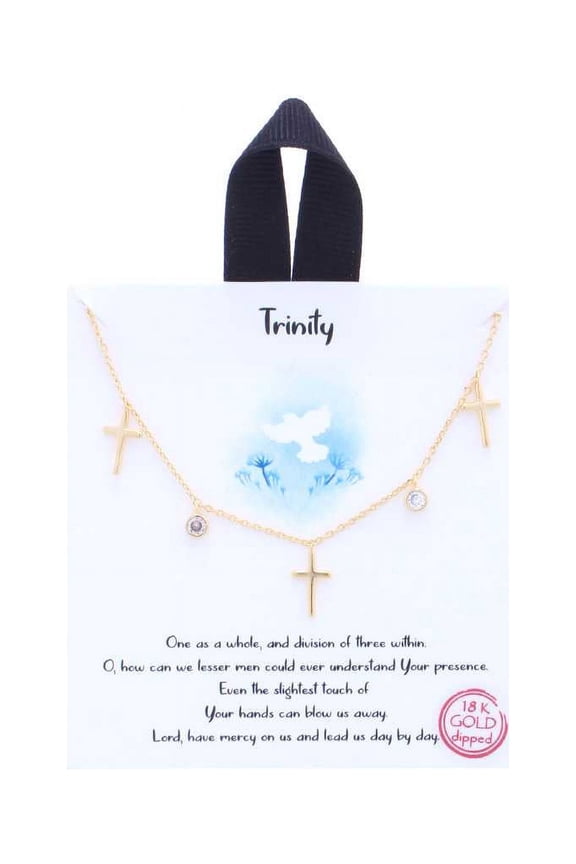 Trinity Cross Charm Message Necklace Rhodium