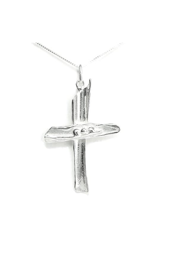 Trinity Cross Silver Necklace with story card Led by the Spirit Romans 8:14 - Handcrafted Sterling Silver (24 Inch Chain Length)