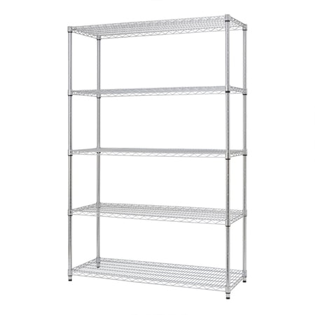 TRINITY 48"W x 18"D x 72"H 5-Shelf Wire Shelving Unit, 4000 lb Capacity, Chrome Color