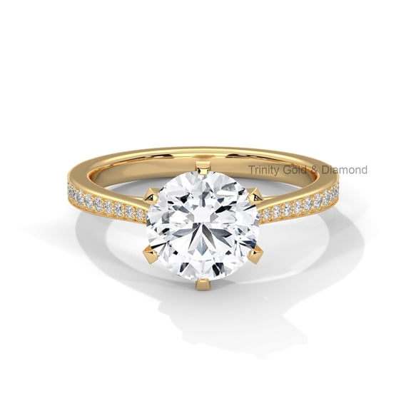 True Elegant Solitaire Clear Moissanite Engagement Ring With GRA Certificate, 2.20TCW 14K Yellow Gold Plated