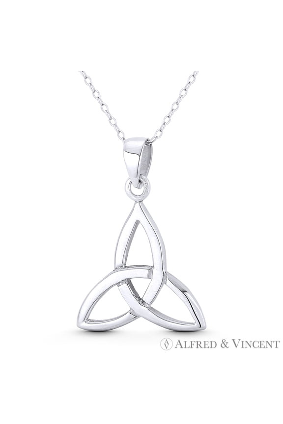 Trinity-Knot / Triquetra Celtic Charm 32x22mm (1.3x0.9in) Pendant & Chain Necklace in .925 Sterling Silver
