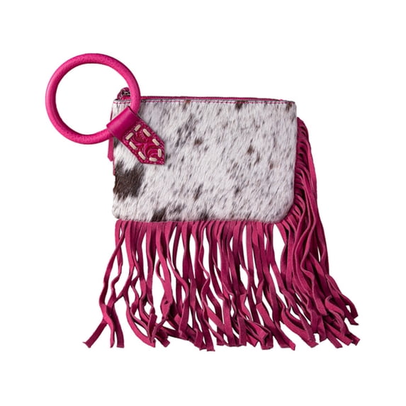 Trinity Ranch Women's Hairon Cowhide Ring Handle Wristlet Pink One Size