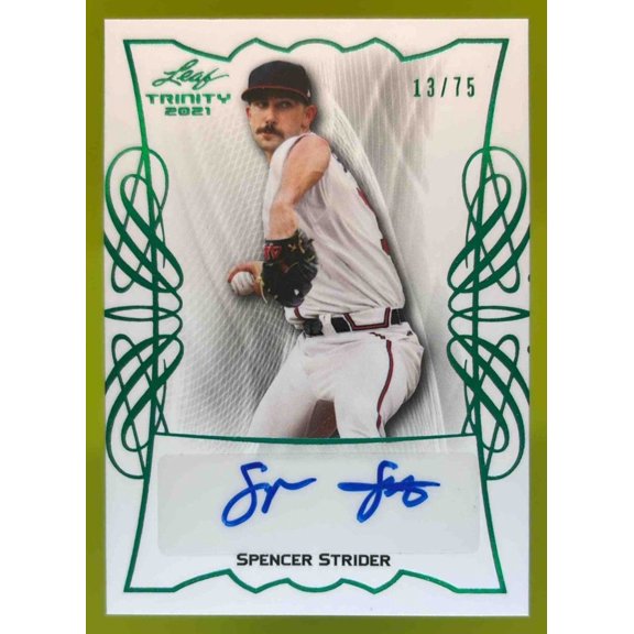 Spencer Strider BA-SS1 Base Green Autographed Leaf Trinity Baseball Card