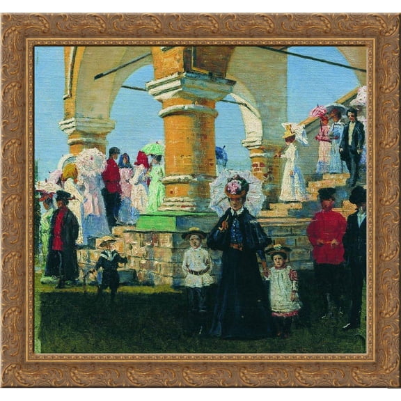Trinity Sunday. Village Kolomna 24x20 Gold Ornate Wood Framed Canvas Art by Vasily Vereshchagin